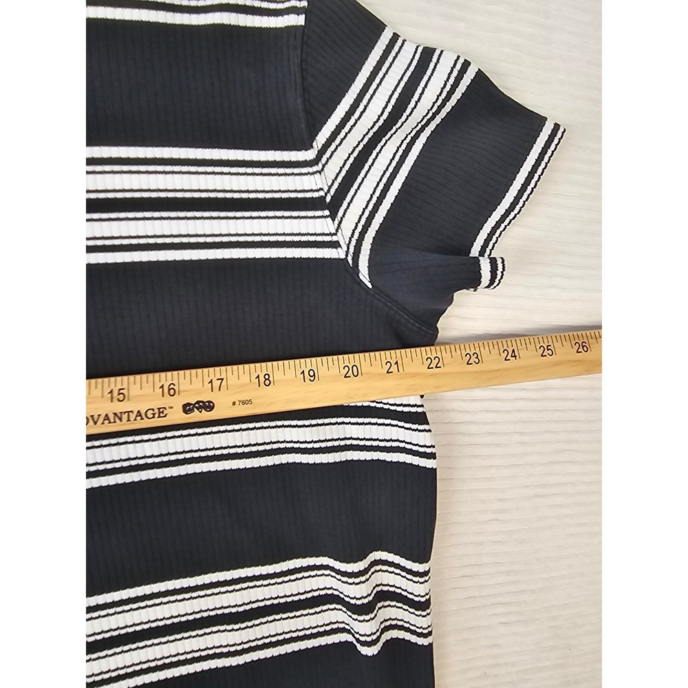 Chaus Sport Womens XL Navy Blue White Striped Ribbed Cotton Short Sleeve T-Shirt - Picture 4 of 5